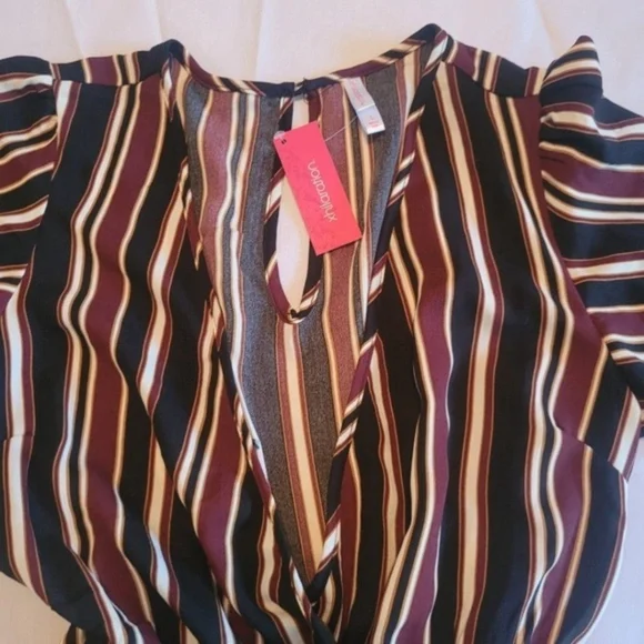 Xhilaration White/Black/Maroon Striped Wide Leg Jumpsuit - Picture 3 of 12